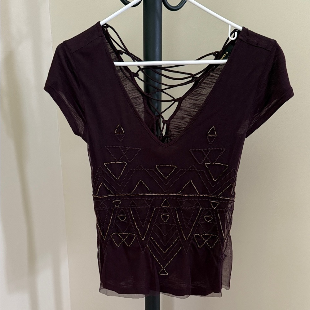 Forever 21 Dark Purple Blouse with Geometric Pattern